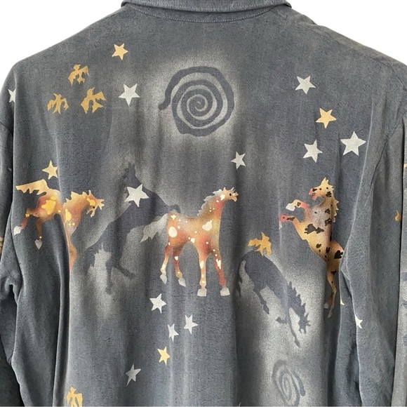 crain Tops - Crain Vintage Designer Hand Painted Cowgirl Horse Equestrian Shirt size XS Blue